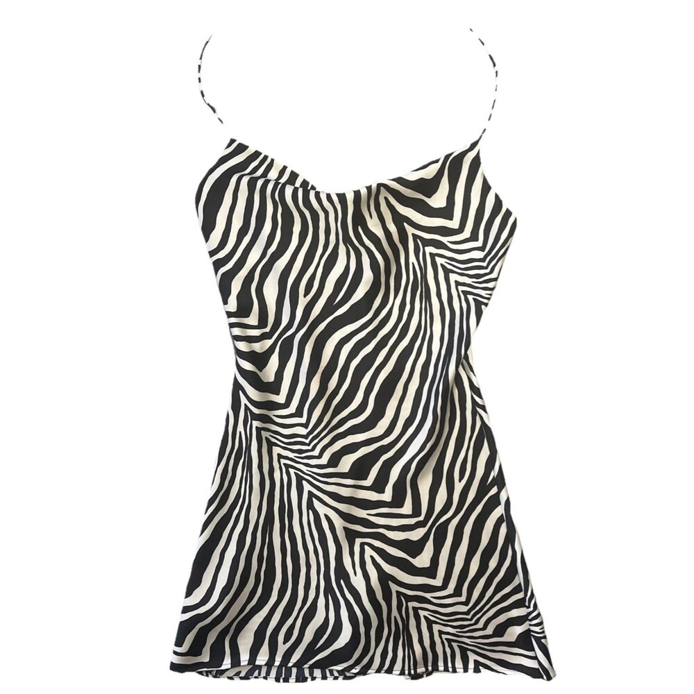 Zara Zebra Print Satin Effect Cowl Neck Mini Dress Size S